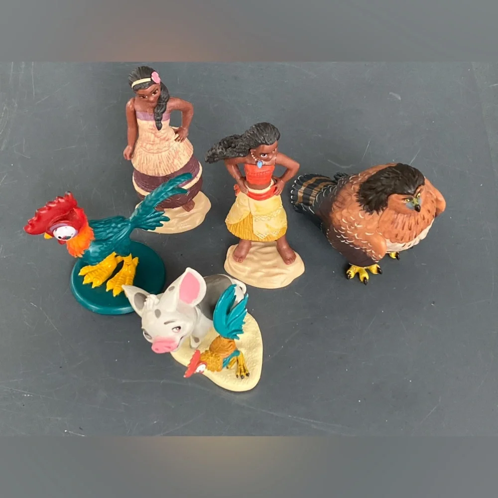 Lot 5 Disney Moana PVC Cake Topper Figure Lot Hawk Maui Tala HeiHei Pua